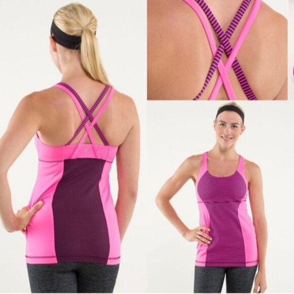 Lululemon Energy Tank Top Hyper Stripe Raspberry Glow Pink Size 4 Gym Workout - Picture 1 of 7